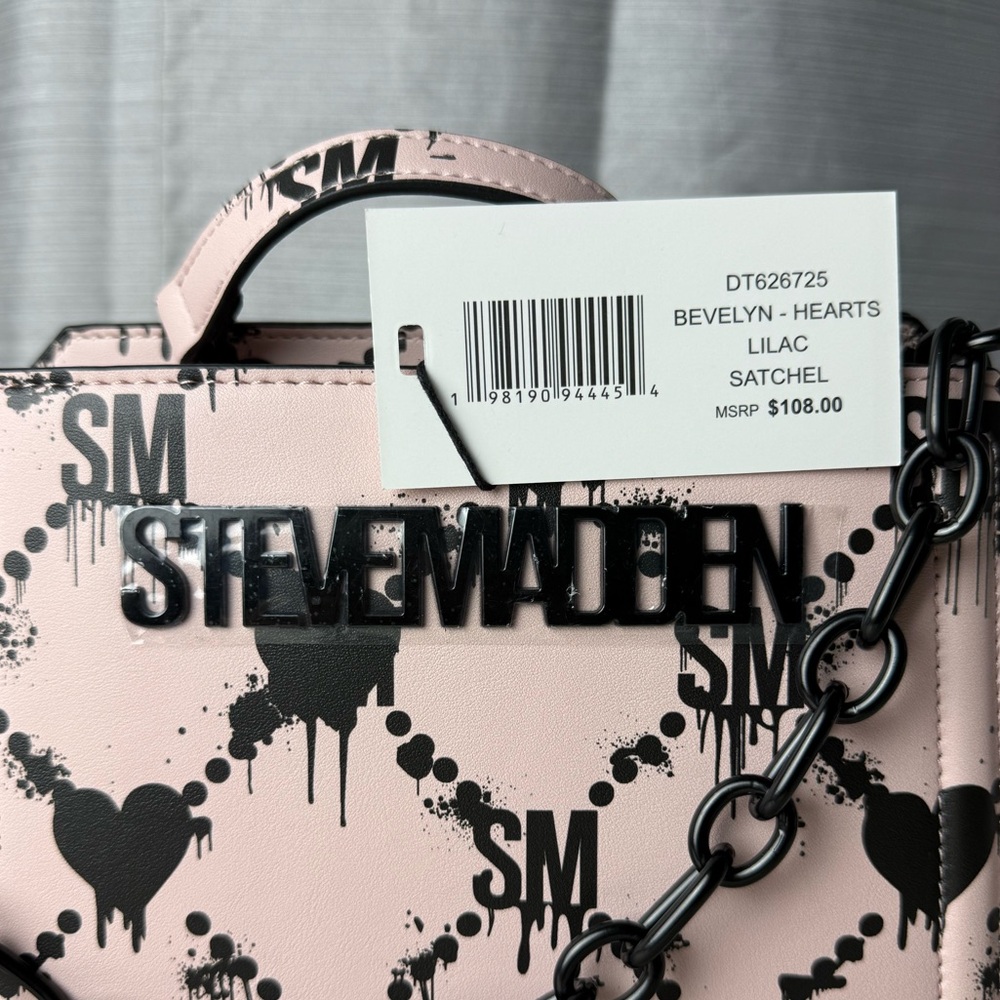 STEVE MADDEN Lilac Pink Dripping Hearts Satchel Crossbody Bag - Picture 10 of 10